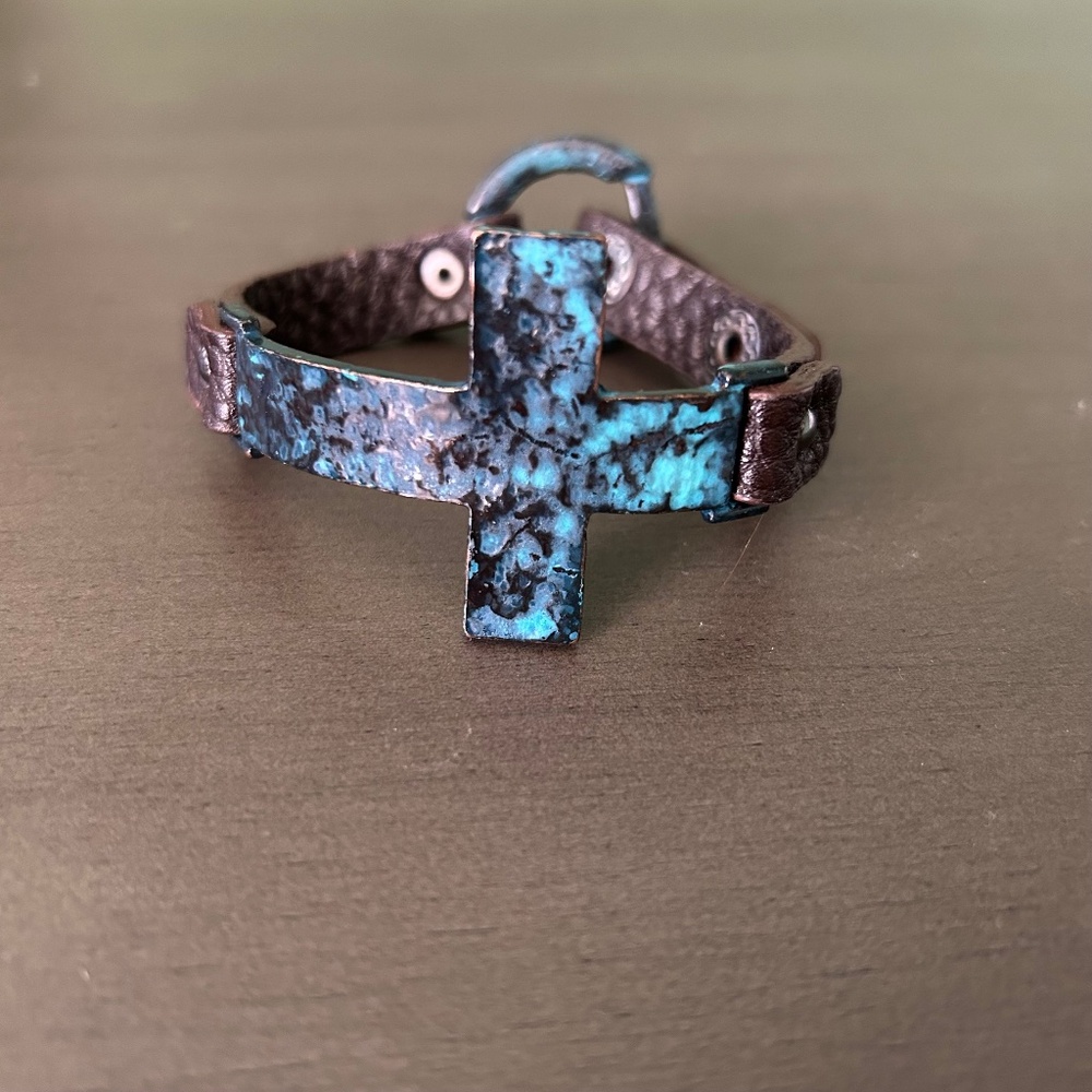 Women's Brown Leather Adjustable Silver Cross Wrap‎ Bracelet